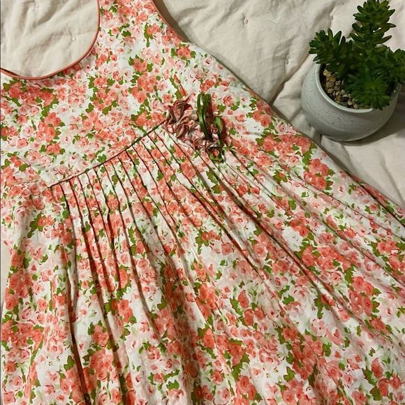 Maggie & Zoe peach green Dress prairie spring  cottage core floral church - Picture 1 of 4